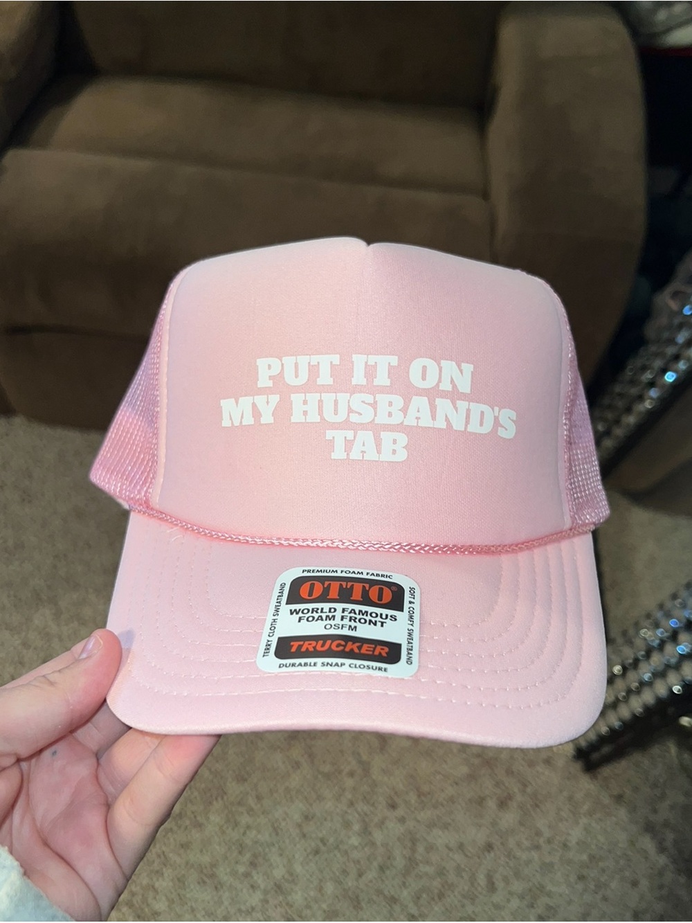 OTTO Pink Trucker Hat with White Slogan